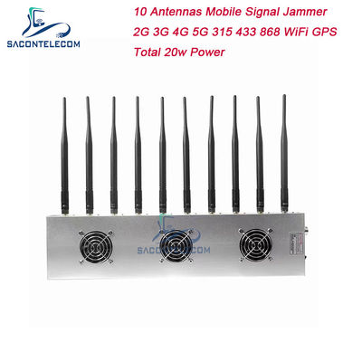 10 채널 3 냉각 팬 무선 신호 방해기 5G GPS 와이파이 VHF UHF