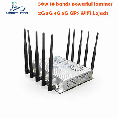 50W 고출력 데스크탑 신호 재머 (GSM DCS 3G 4G 5G용, 안테나 10개 및 냉각 팬 2개 포함)