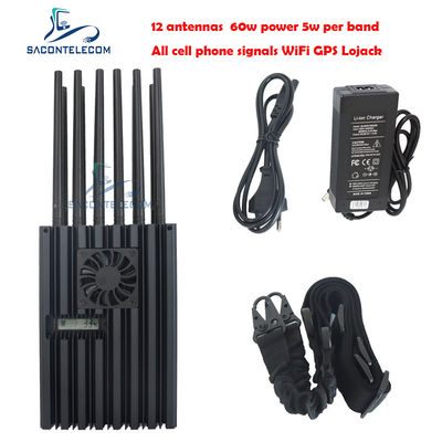 60W 고출력 휴대용 재머 (40m 반경, 12채널, 2G 3G 4G 5G WiFi GPS Lojack 지원)