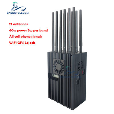 60W 고출력 휴대용 재머 (40m 반경, 12채널, 2G 3G 4G 5G WiFi GPS Lojack 지원)