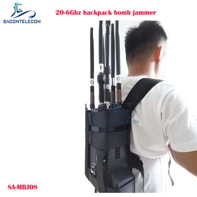 20-6000MHz 100W 전력 및 40m 방해 거리의 맨팩 드론 방해기 등낭 폭탄 방해기 UAV 신호 차단기