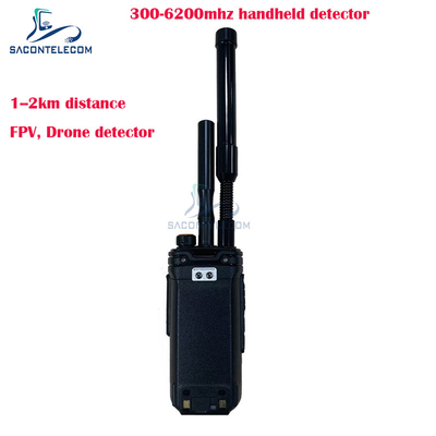 2km Fpv 휴대용 드론 탐지기 300-6200mhz 2 안테나 휴대용 안티 드론 신호 탐지기