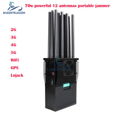 70W Output Power 12 Antennas Portable Signal Jammer Blocks 2G 3G 4G 5G WiFi GPS Lojack USA Type