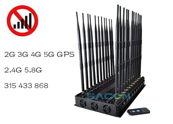 42W 전력 조절 대역 신호 방해기 VHF UHF 5G 신호의 범위 40m
