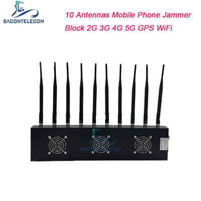 18W 출력 전력 10 안테나 휴대폰 신호 재머 (VHF UHF 4G 5G 차단용 40m 재밍 반경)