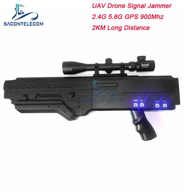 5000mAh 배터리와 2km 범위의 UAV 신호 차단용 4밴드 건 드론 재머