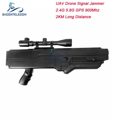 5000mAh 배터리와 2km 범위의 UAV 신호 차단용 4밴드 건 드론 재머