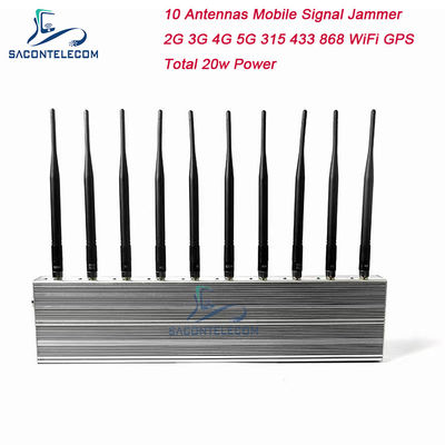 5G GPS WiFi VHF UHF용 10채널 24시간 작동 3 냉각 팬 무선 신호 재머 블로커