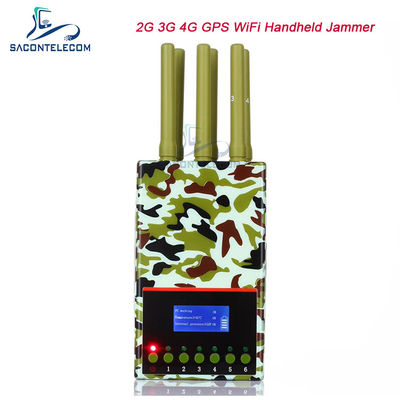 6 안테나 20m 범위 휴대용 휴대 전화 방해기 4000mAh 배터리 GPS 로커 와이파이 신호 차단