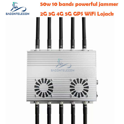 50W 고출력 데스크탑 신호 재머 (GSM DCS 3G 4G 5G용, 안테나 10개 및 냉각 팬 2개 포함)