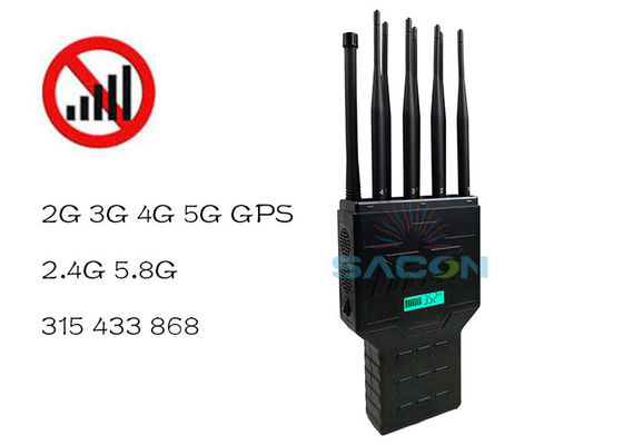 16W 고전력 8 안테나 GPS 와이파이 2G 3G 4G 차단용 배터리 내장 휴대용 신호 방해기