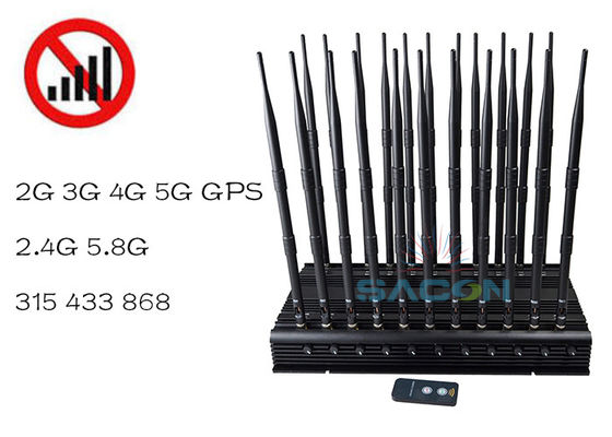 42W 전력 조절 대역 신호 방해기 VHF UHF 5G 신호의 범위 40m